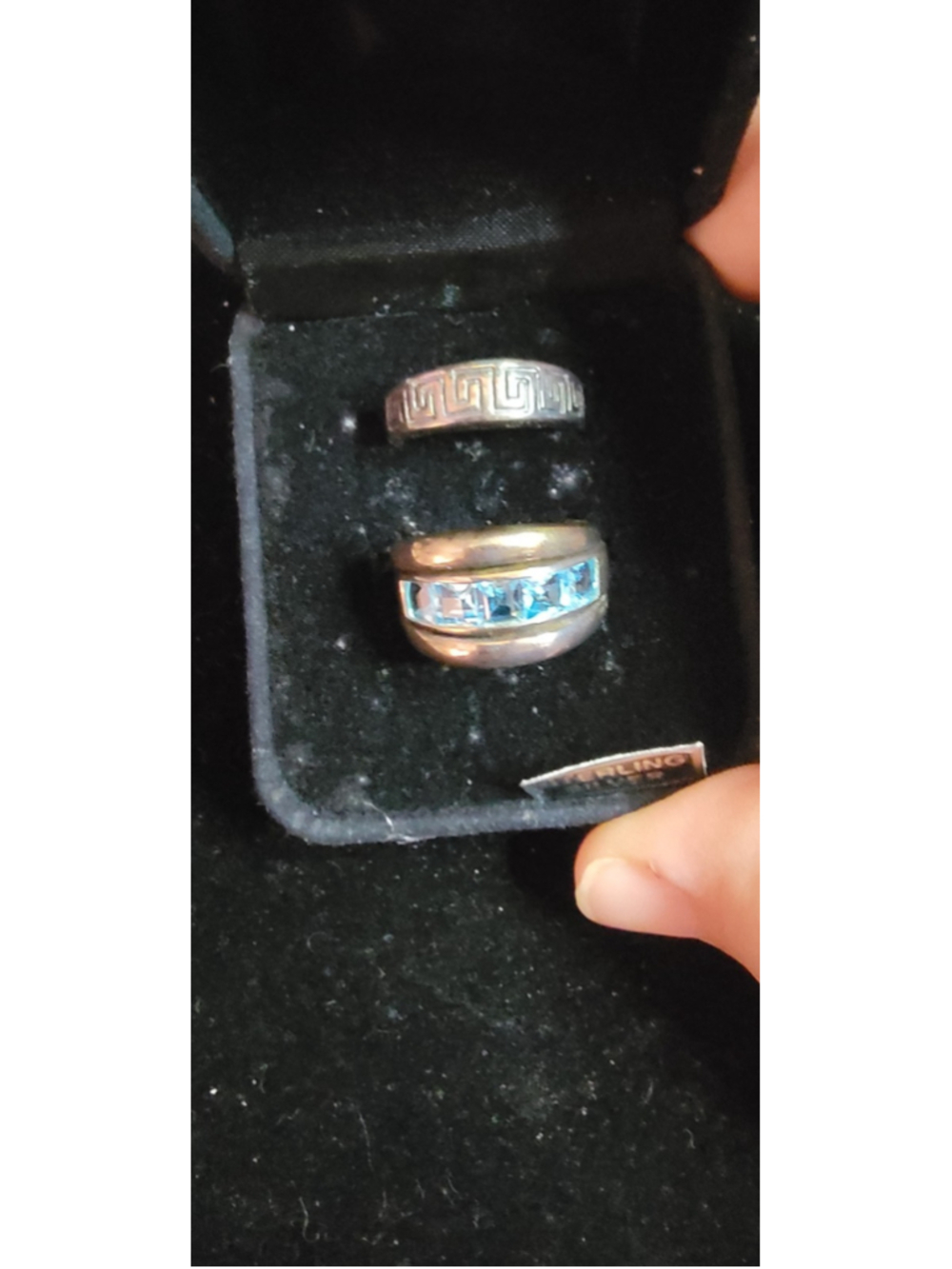 2 Sterling Silver Rings Lot 925 CNA Greek Key Band & Blue Stone Ring Sizes 6